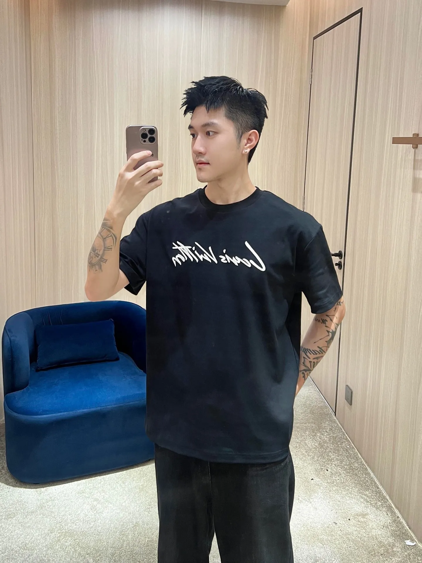 Louis Vuitton/Louis Vuitton 26ss signature letter embroidered short sleeves